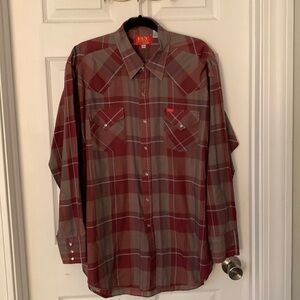 Ely Plains Maroon & Gray Plaid Western Shirt Size 18-34/35 #158